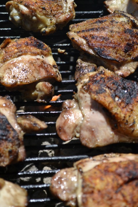 grilling thighs for BBQ chicken sammies